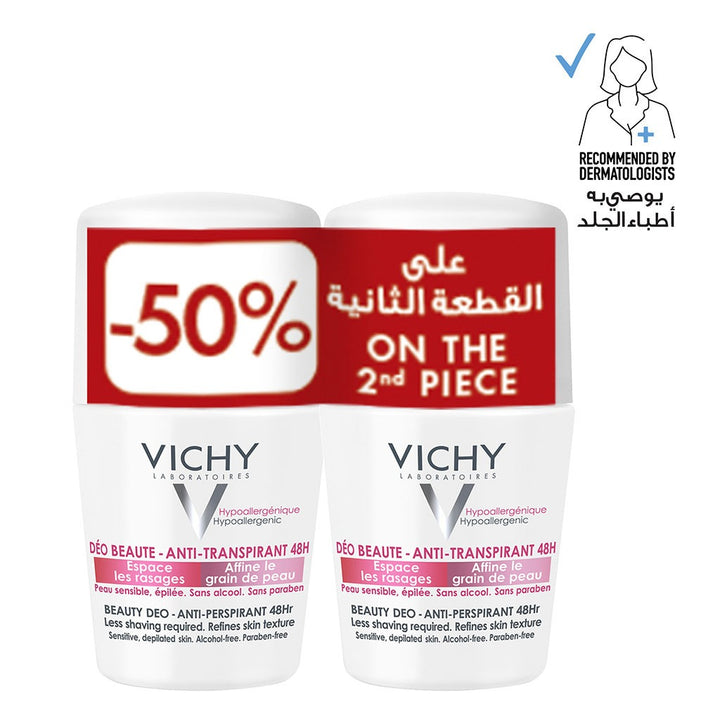 Vichy 48 Hours Anti Perspirant Beauty Deodorant Roll-On For Women 50ml, Buy 1 Get 50% Off On 2nd Piece, Promo Pack - Easy Pharmacy LLC