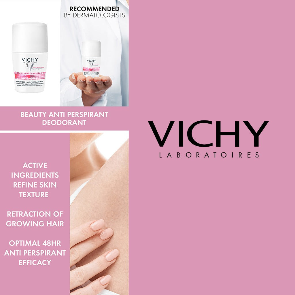 Vichy 48 Hours Anti Perspirant Beauty Deodorant Roll-On For Women 50ml, Buy 1 Get 50% Off On 2nd Piece, Promo Pack - Easy Pharmacy LLC