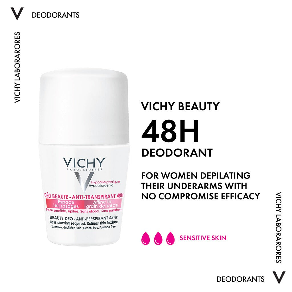 Vichy 48 Hours Anti Perspirant Beauty Deodorant Roll-On For Women 50ml, Buy 1 Get 50% Off On 2nd Piece, Promo Pack - Easy Pharmacy LLC