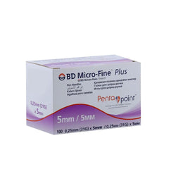 BD Micro-Fine Plus Penta Point 0.25 × 5 mm – Sterile Single-Use Pen Needles, 100 Count