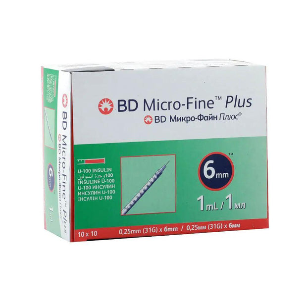 BD Micro-Fine Insulin 1 ml Syringe 0.25 mm (31g) x 6 mm 100's