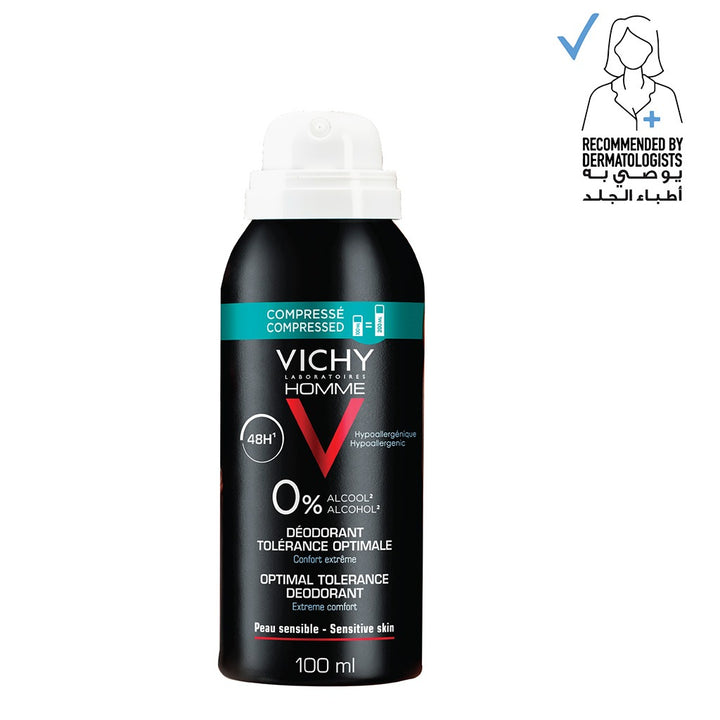 Vichy Homme 48 Hour No Alcohol Anti-Perspirant Optimal Tolerance Deodorant Spray For Men 100ml - Easy Pharmacy LLC