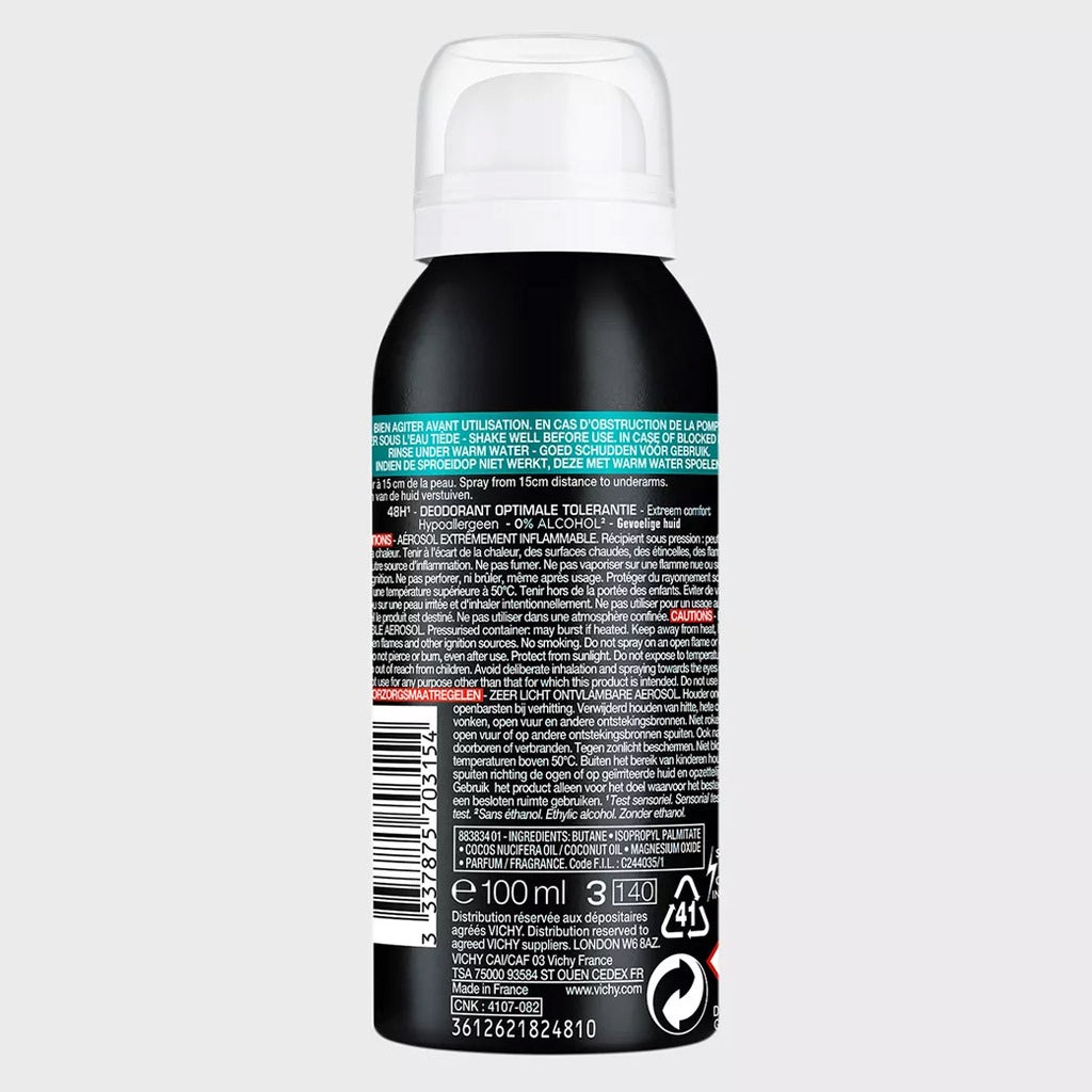 Vichy Homme 48 Hour No Alcohol Anti-Perspirant Optimal Tolerance Deodorant Spray For Men 100ml - Easy Pharmacy LLC