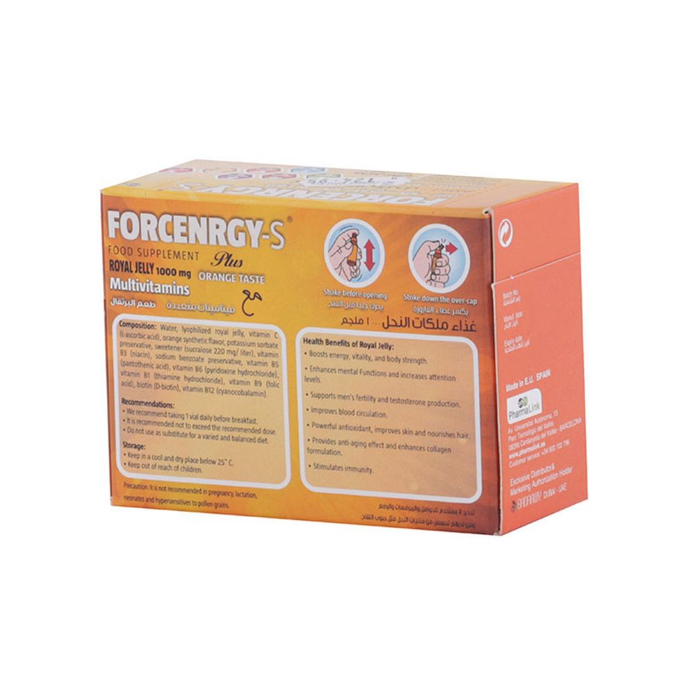 Forcenrgy S Drinkable Multivitamin Supplement Vials With 1000mg Royal Jelly Orange Flavour 10ml, Pack of 10's - Easy Pharmacy LLC