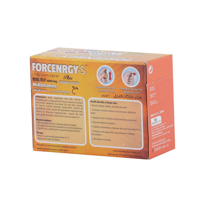 Forcenrgy S Drinkable Multivitamin Supplement Vials With 1000mg Royal Jelly Orange Flavour 10ml, Pack of 10's - Easy Pharmacy LLC