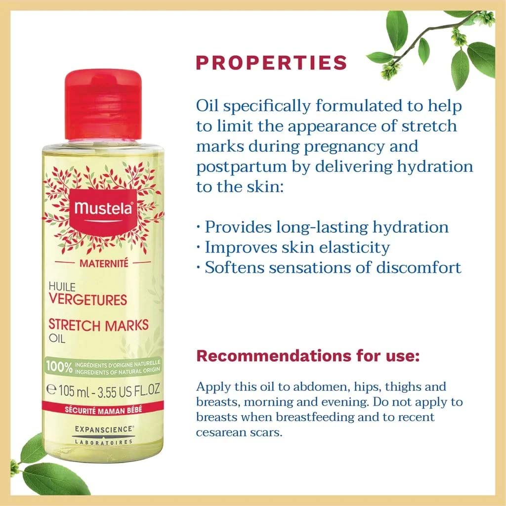 Mustela Maternite Stretch Marks Oil For Maternity Stretch Marks Prevention, Fragrance-Free 105ml - Easy Pharmacy LLC