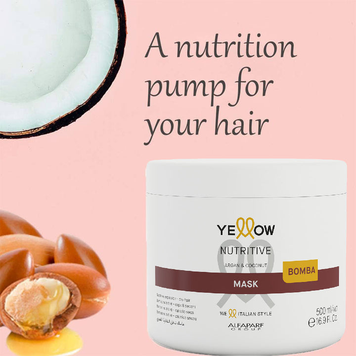 Alfaparf Yellow Nutritive Argan & Coconut Hair Nourishing Mask For Dry Hair 500ml - Easy Pharmacy LLC