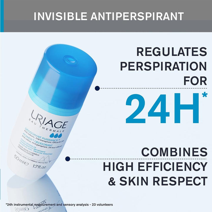 Uriage Power-3 Antiperspirant 24 Hours Fresh Deodorant Roll On 50ml - Easy Pharmacy LLC