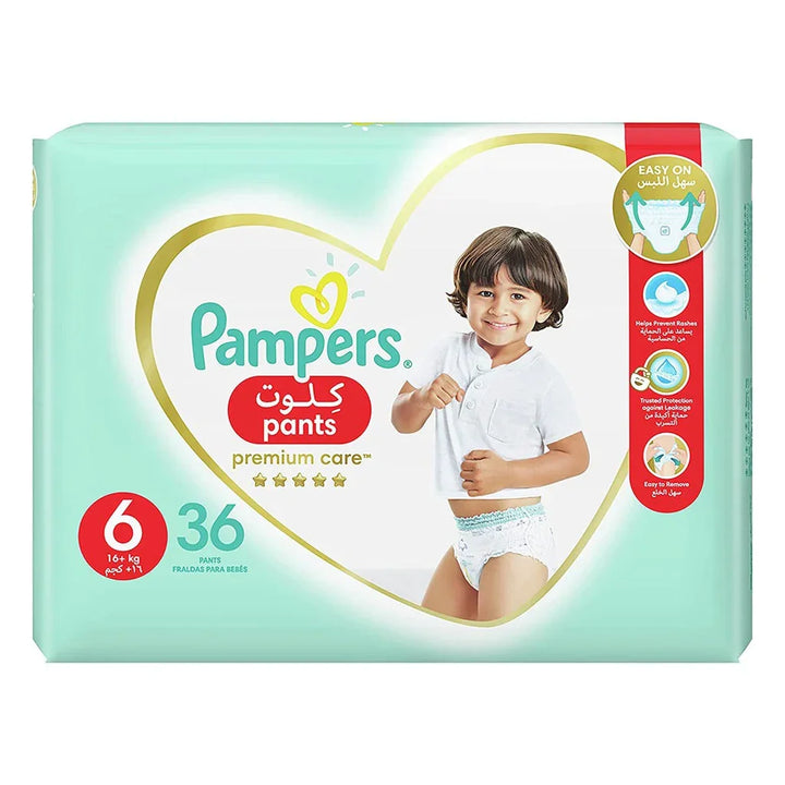 Pampers Premium Care Baby Diaper Pants, Size 6, 16+Kg, Pack of 36's - Easy Pharmacy LLC