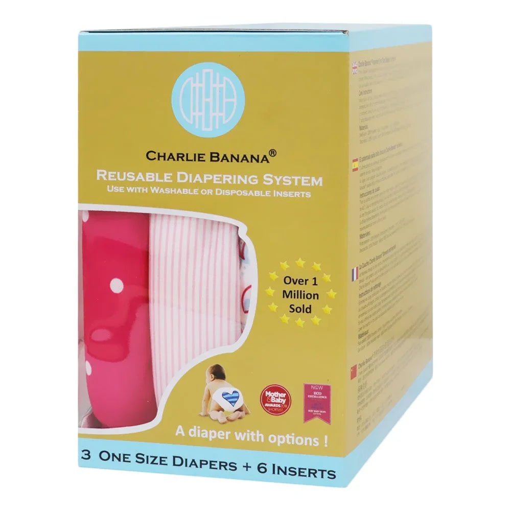Charlie Banana Reusable Diapering System 3 One Size Diapers + 6 Inserts Gratitude Hybrid 1's 888008 - Easy Pharmacy LLC
