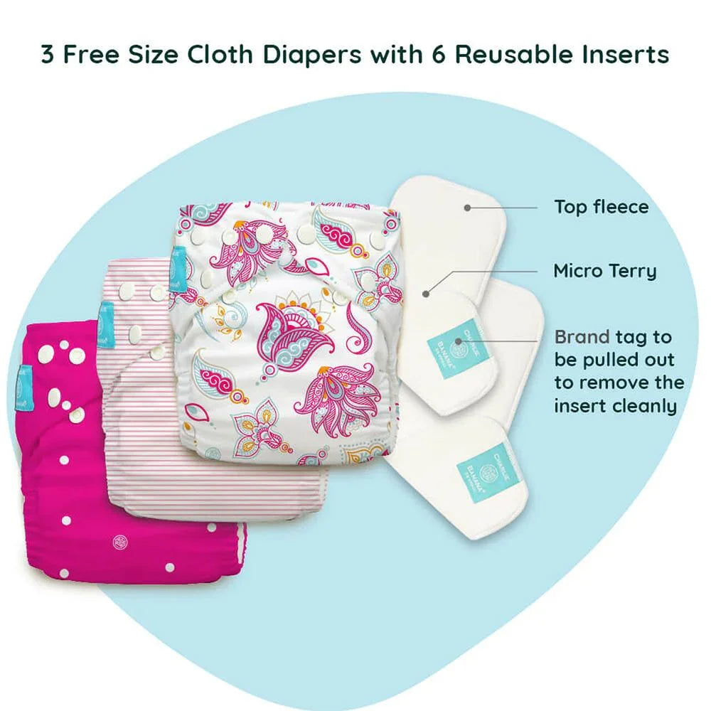 Charlie Banana Reusable Diapering System 3 One Size Diapers + 6 Inserts Gratitude Hybrid 1's 888008 - Easy Pharmacy LLC