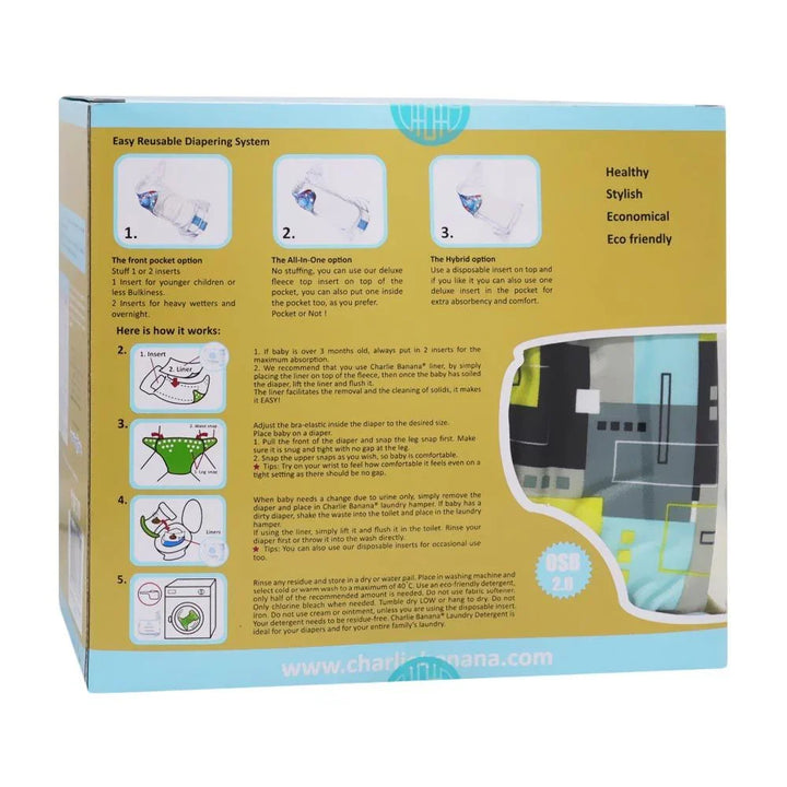Charlie Banana Reusable Diapering System 3 One Size Diapers + 6 Inserts Artist Hybrid 1's 888369 - Easy Pharmacy LLC