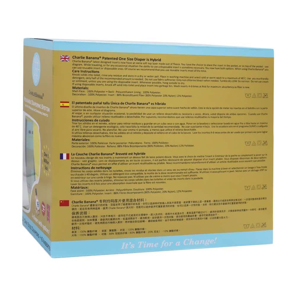 Charlie Banana Reusable Diapering System 3 One Size Diapers + 6 Inserts Artist Hybrid 1's 888369 - Easy Pharmacy LLC