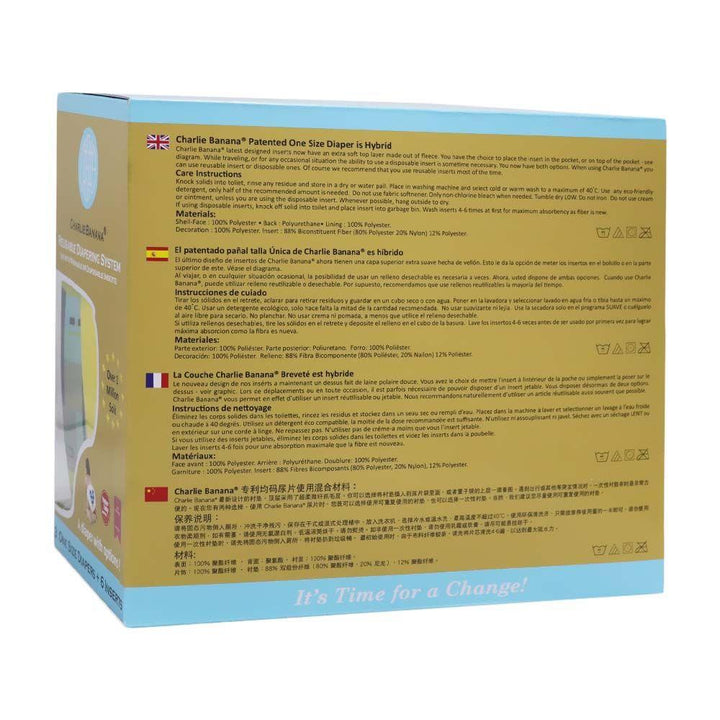 Charlie Banana Reusable Diapering System 3 One Size Diapers + 6 Inserts Artist Hybrid 1's 888369 - Easy Pharmacy LLC