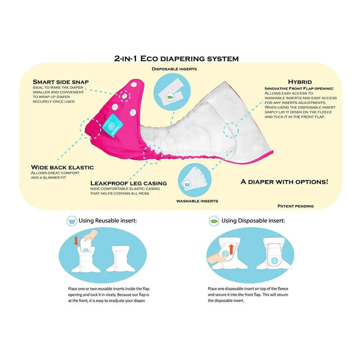 Charlie Banana Reusable Diapering System 3 One Size Diapers + 6 Inserts Artist Hybrid 1's 888369 - Easy Pharmacy LLC