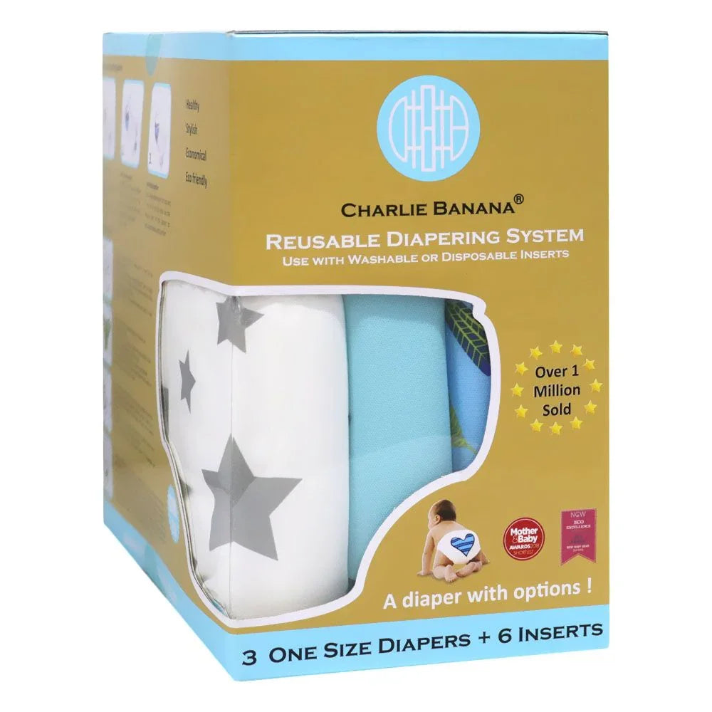 Charlie Banana Reusable Diapering System 3 One Size Diapers + 6 Inserts Little twitter II Hybrid 1's 888765 - Easy Pharmacy LLC