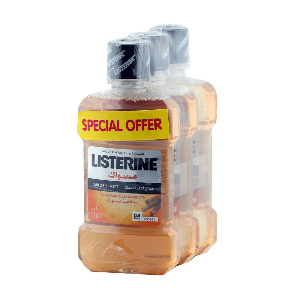 Listerine Zero Alcohol Miswak Milder Taste Mouthwash 250 mL 2+1 PROMO PACK - Easy Pharmacy LLC