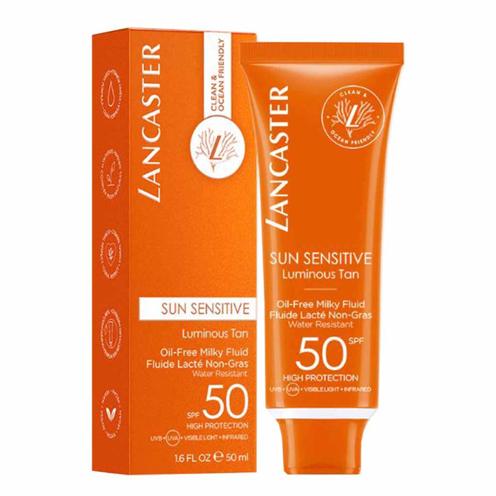 Lancaster Sun Sensitive Luminous Tan Oil Free With SPF50 Water Resistant Sunscreen Milk Fluid 50ml - Easy Pharmacy LLC