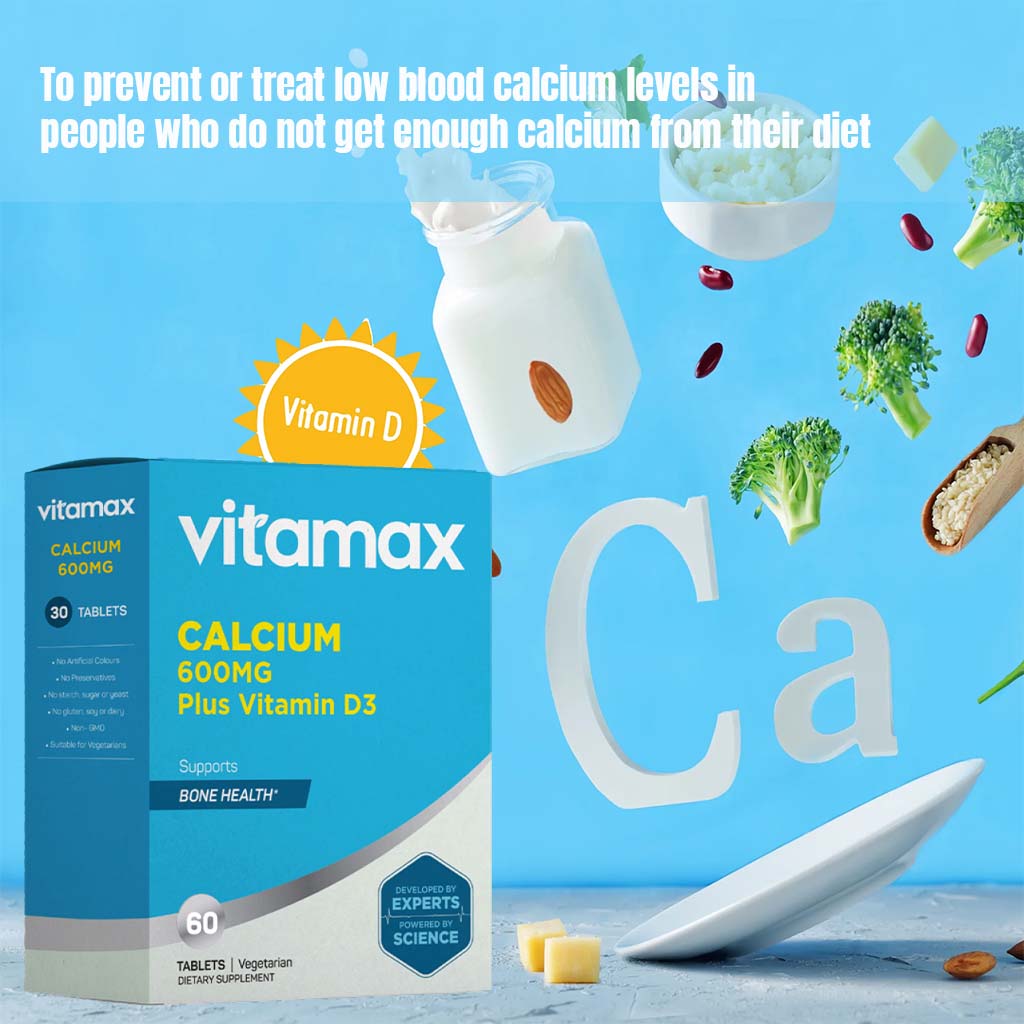 Vitamax Calcium 600 mg + Vitamin D3 400IU Tablets For Bone Health, Pack of 60's - Easy Pharmacy LLC