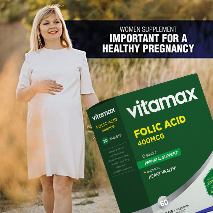 Vitamax Folic Acid 400 mcg Tablets For Prenatal Support & Healthy Heart Function, Pack of 60's - Easy Pharmacy LLC