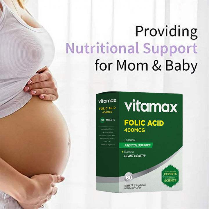 Vitamax Folic Acid 400 mcg Tablets For Prenatal Support & Healthy Heart Function, Pack of 60's - Easy Pharmacy LLC