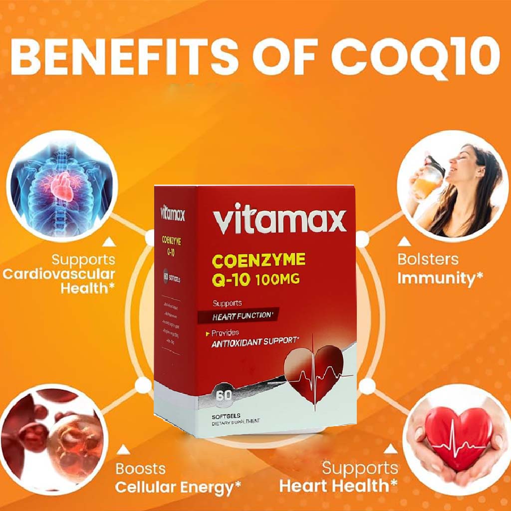 Vitamax Coenzyme Q10 100 mg Softgels For Heart & Antioxidant Support, Pack of 60's - Easy Pharmacy LLC