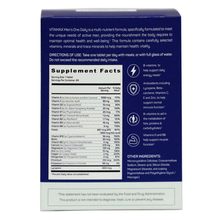 Vitamax Once Daily Men's Multivitamin Supplement Tablets, Pack of 60's - Easy Pharmacy LLC
