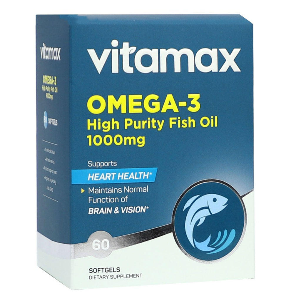 Vitamax Omega 3 1000mg Fish Oil Supplement Softgels, Pack of 60's - Easy Pharmacy LLC
