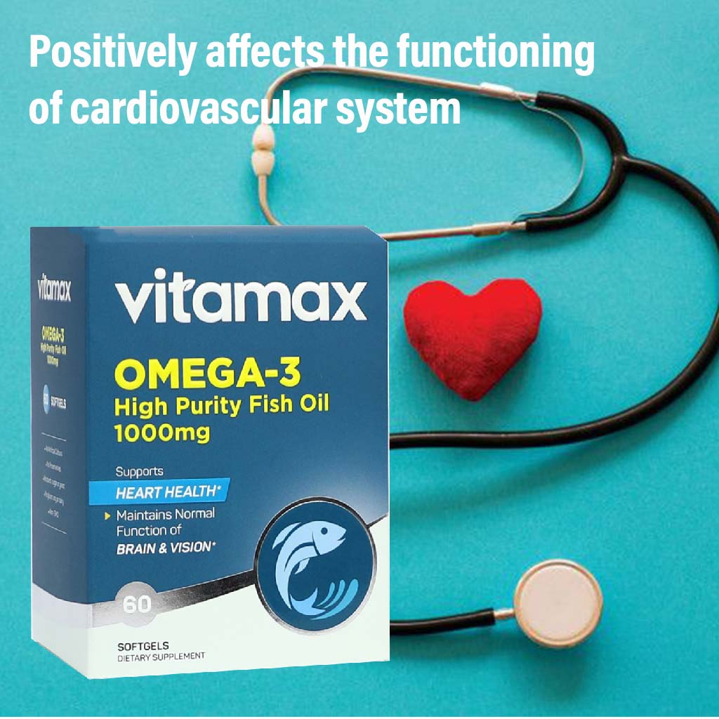 Vitamax Omega 3 1000mg Fish Oil Supplement Softgels, Pack of 60's - Easy Pharmacy LLC