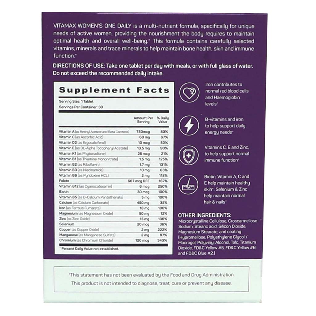 Vitamax Once Daily Women's Multivitamin Supplement Tablets, Pack of 60's - Easy Pharmacy LLC