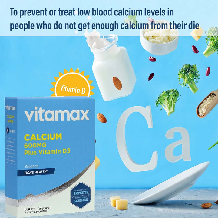Vitamax Calcium 600 mg + Vitamin D3 400IU Tablets For Bone Health, Pack of 30's - Easy Pharmacy LLC