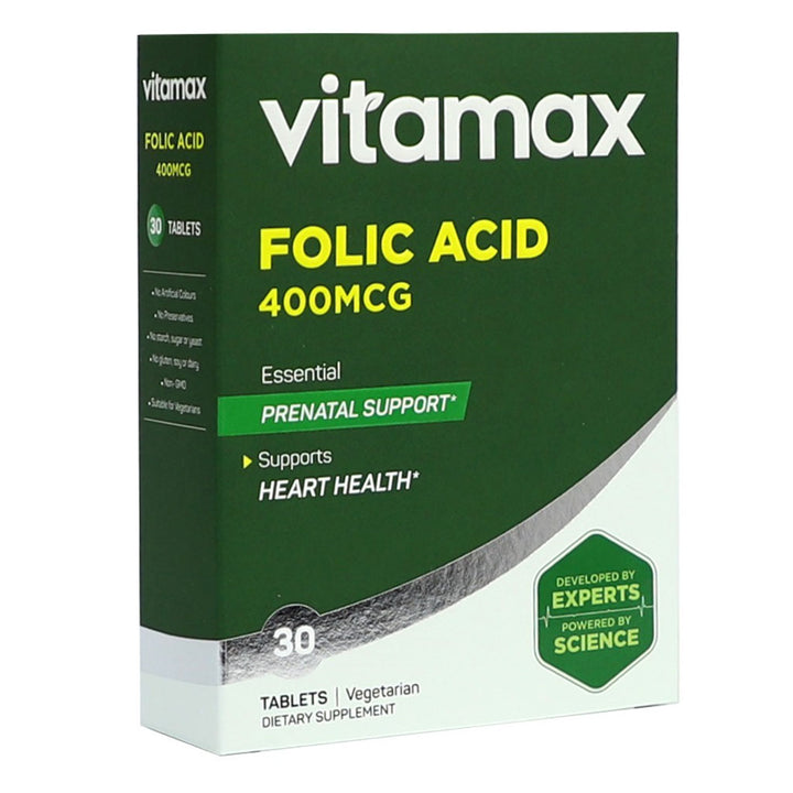 Vitamax Folic Acid 400 mcg Tablets For Prenatal Support & Healthy Heart Function, Pack of 30's - Easy Pharmacy LLC