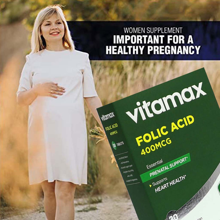 Vitamax Folic Acid 400 mcg Tablets For Prenatal Support & Healthy Heart Function, Pack of 30's - Easy Pharmacy LLC