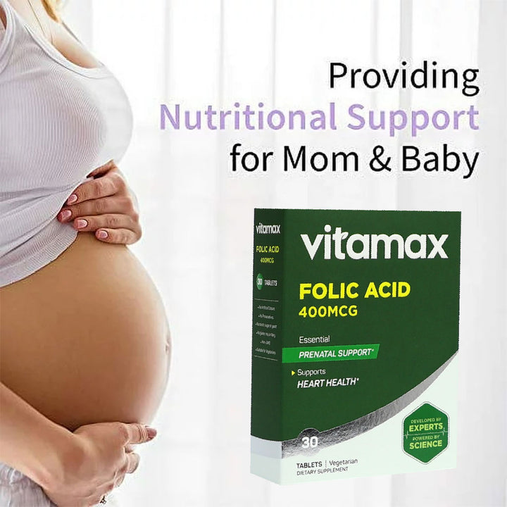 Vitamax Folic Acid 400 mcg Tablets For Prenatal Support & Healthy Heart Function, Pack of 30's - Easy Pharmacy LLC
