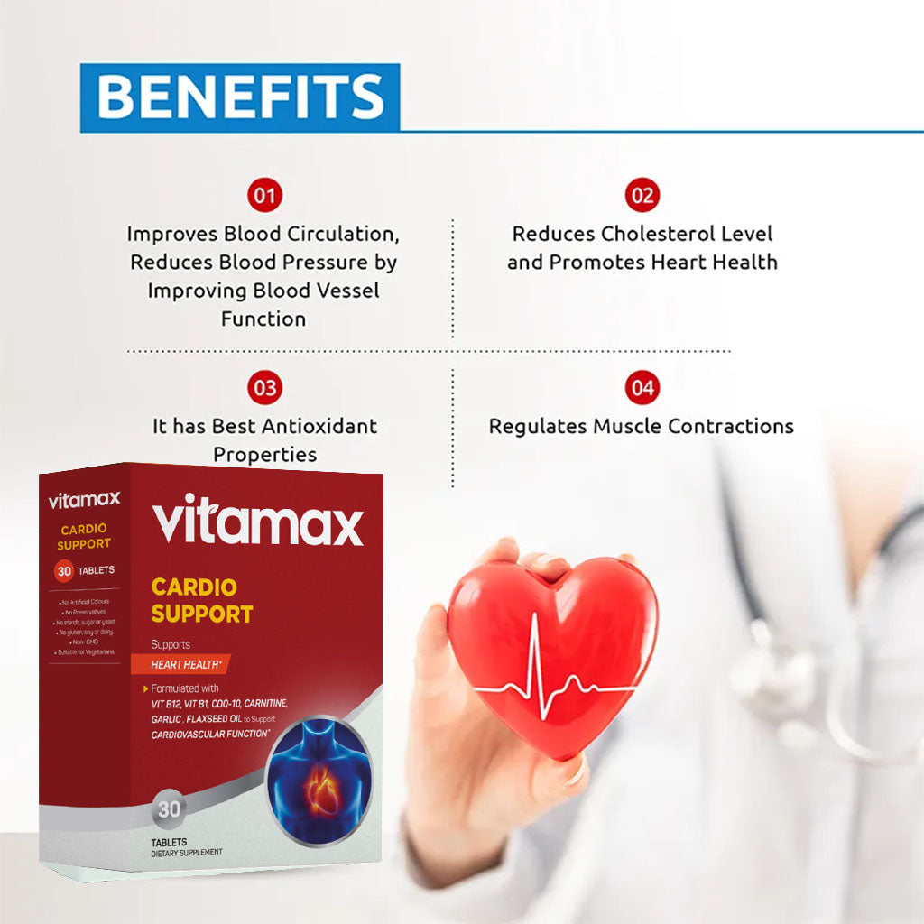 Vitamax Cardio Support Tablets For Heart Health Support, Pack of 30's - Easy Pharmacy LLC