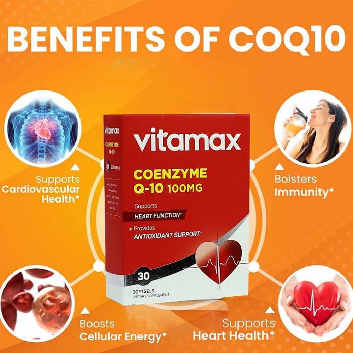 Vitamax Coenzyme Q10 100 mg Softgels For Heart & Antioxidant Support, Pack of 30's - Easy Pharmacy LLC