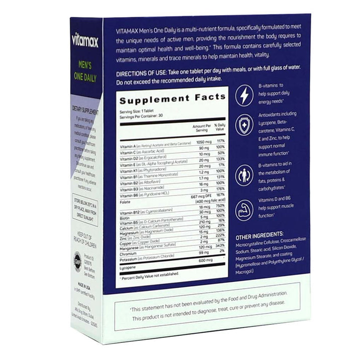 Vitamax Once Daily Men's Multivitamin Supplement Tablets, Pack of 30's - Easy Pharmacy LLC