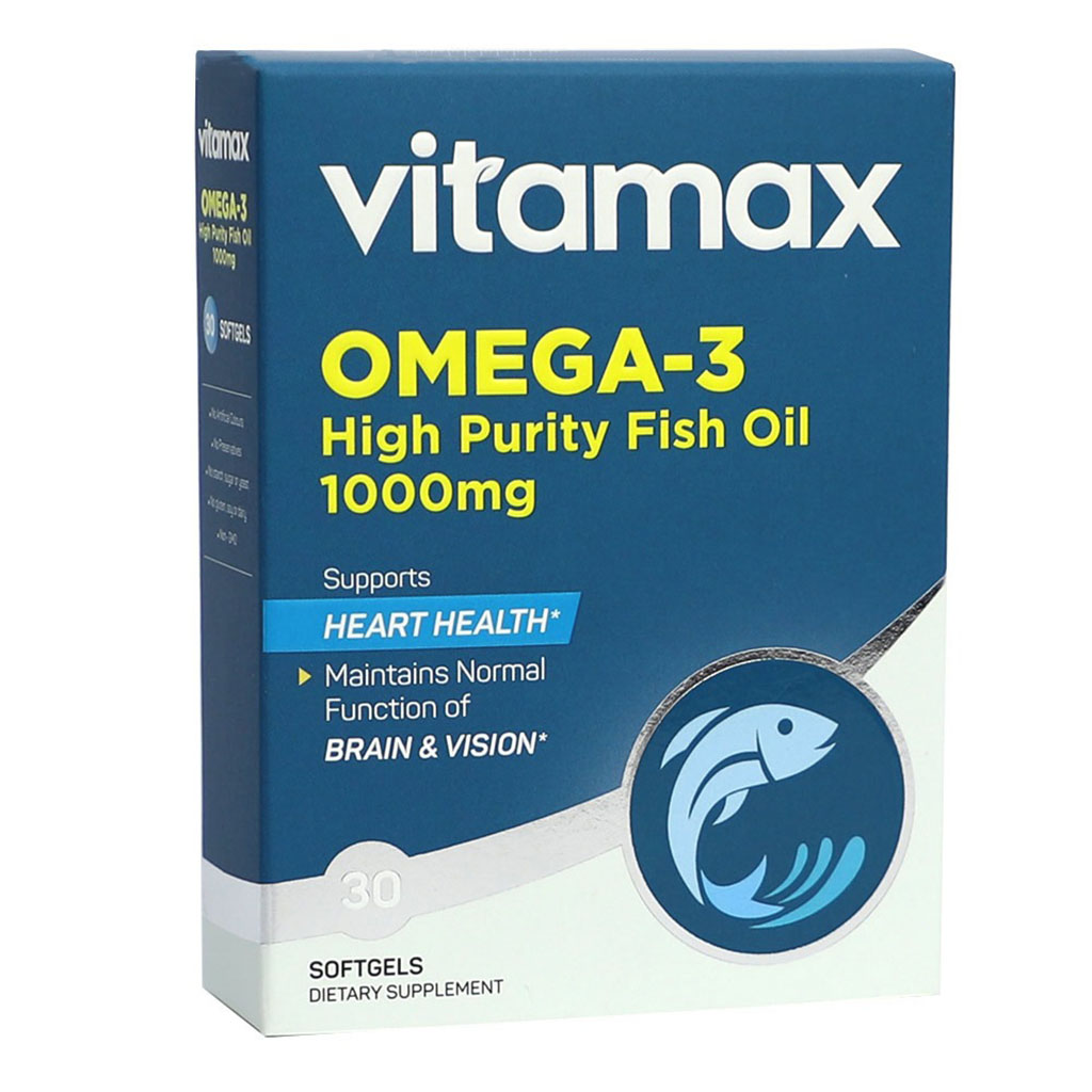 Vitamax Omega 3 1000mg Fish Oil Supplement Softgels, Pack of 30's - Easy Pharmacy LLC
