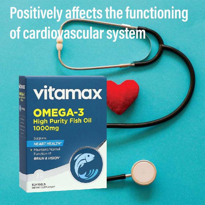 Vitamax Omega 3 1000mg Fish Oil Supplement Softgels, Pack of 30's - Easy Pharmacy LLC