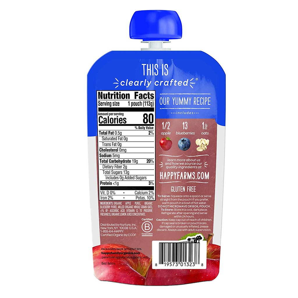 HappyBaby Organic Baby Food Apple, Blueberries And Oats 113 g - Easy Pharmacy LLC