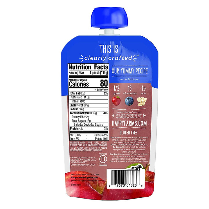 HappyBaby Organic Baby Food Apple, Blueberries And Oats 113 g - Easy Pharmacy LLC