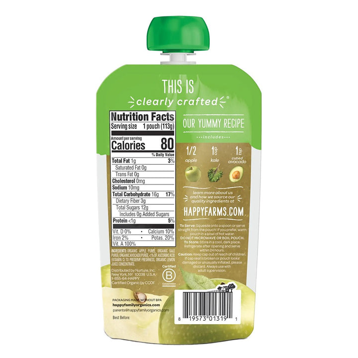 HappyBaby Organic Baby Food Apple, Kale And Avocados 113 g - Easy Pharmacy LLC