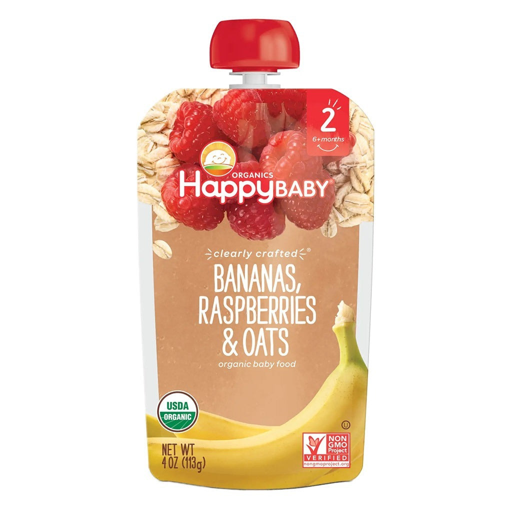 HappyBaby Organic Baby Food Bananas, Raspberries And Oats 113 g - Easy Pharmacy LLC