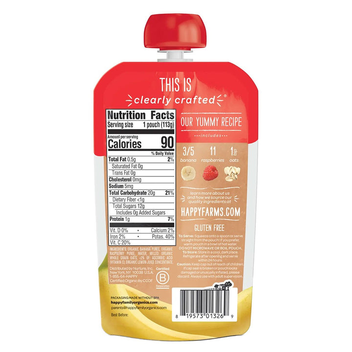 HappyBaby Organic Baby Food Bananas, Raspberries And Oats 113 g - Easy Pharmacy LLC