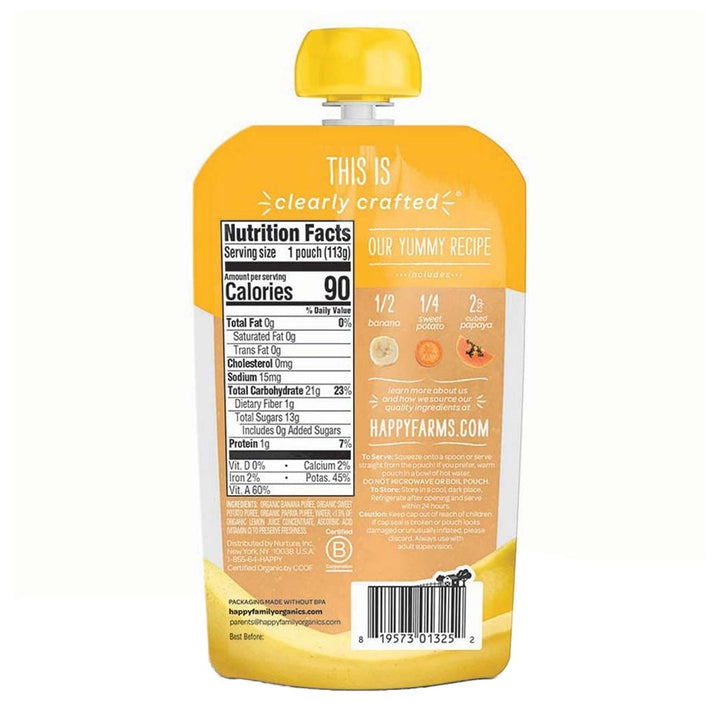 HappyBaby Organic Baby Food Bananas, Sweet Potatoes And Papayas 113 g - Easy Pharmacy LLC