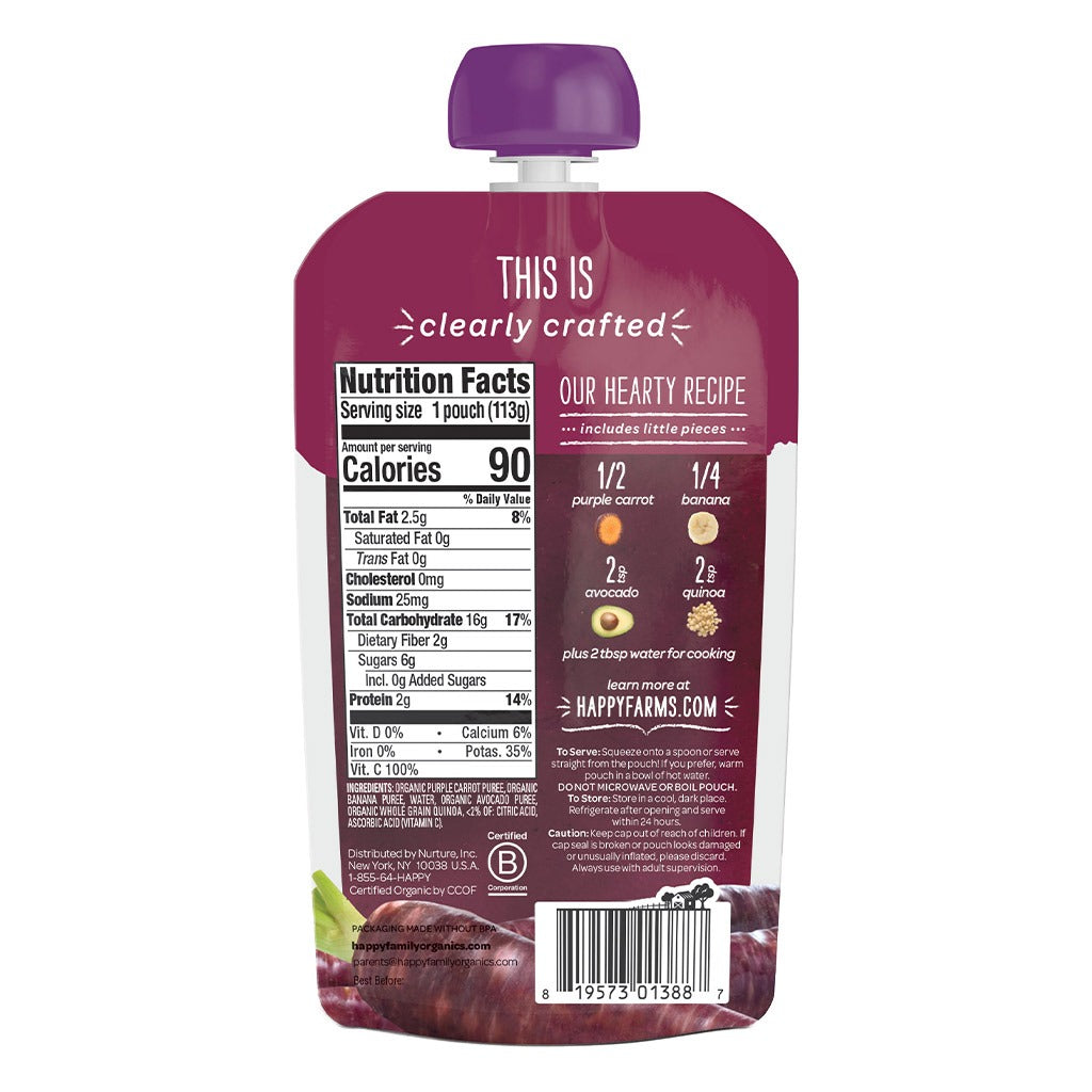 HappyBaby Organic Baby Food Purple Carrots, Bananas, Avocados And Quinoa 113 g - Easy Pharmacy LLC