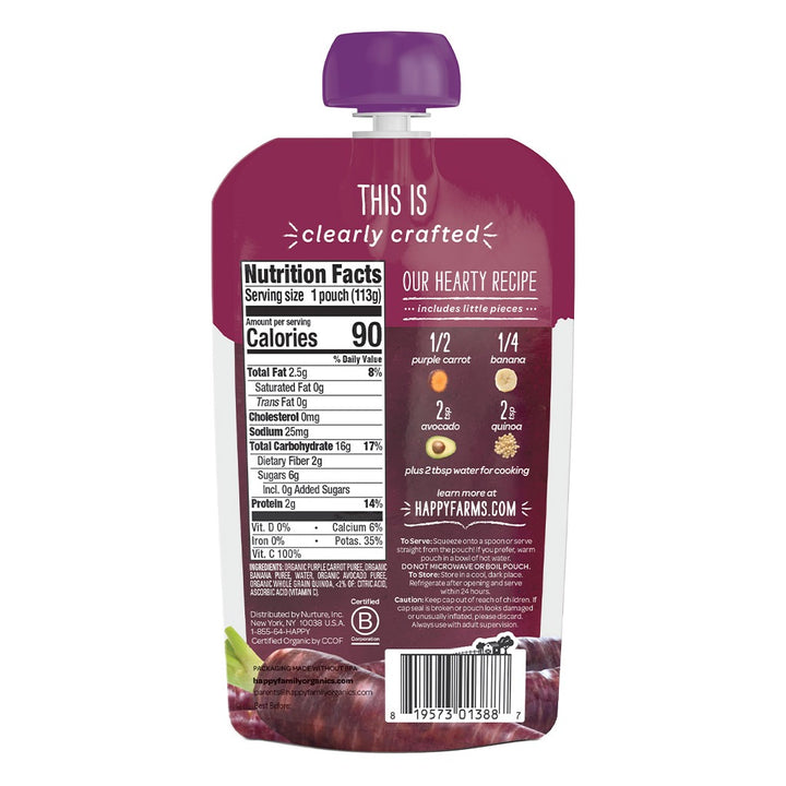 HappyBaby Organic Baby Food Purple Carrots, Bananas, Avocados And Quinoa 113 g - Easy Pharmacy LLC