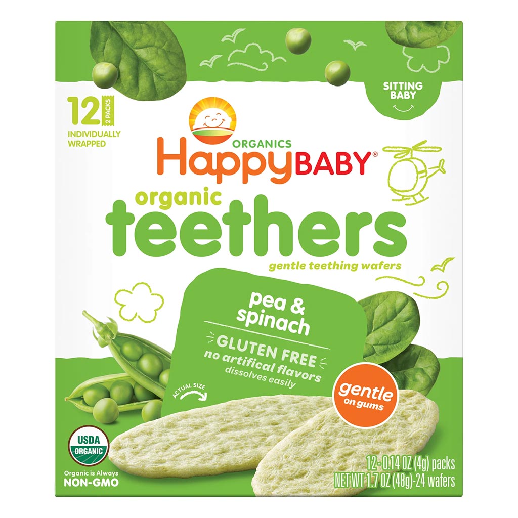 HappyBaby Teethers Pea And Spinach Wafers 24's - Easy Pharmacy LLC