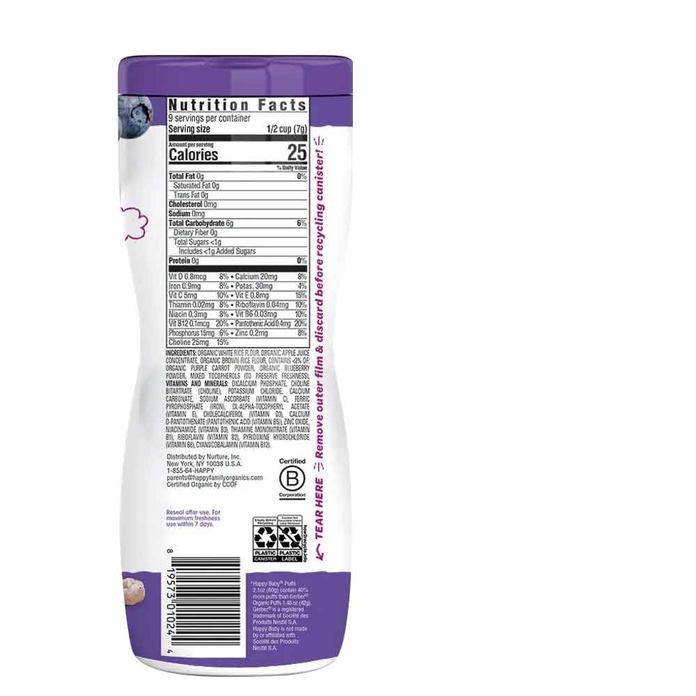 HappyBaby® Superfood Puffs Purple Carrot & BlueBerry 60 g - Easy Pharmacy LLC