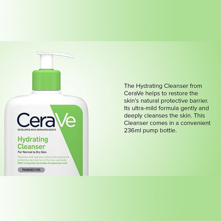 CeraVe Hydrating Fragrance Free Cleanser For Normal To Dry Skin 236ml - Easy Pharmacy LLC